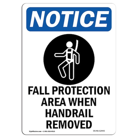 OSHA Notice Sign, Fall Protection Area With Symbol, 14in X 10in Rigid Plastic